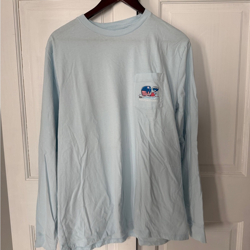Vineyard Vines Light Blue Hockey Themed Long Sleeve Tee